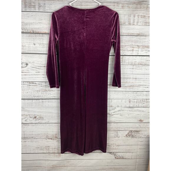 Lands End Velour Purple Twist Front Vneck Dress XS Velvet Witchy Y2K Long Sleeve - Picture 4 of 5